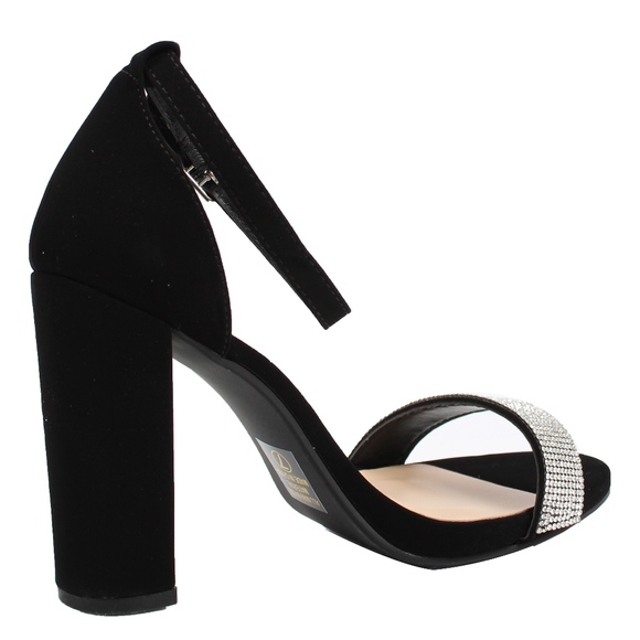 Black Shiny Studs Wide Strap Ankle Strap Sandal - Picture 3 of 6